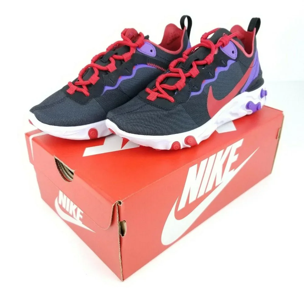 Nike React Element 55 Womens Running Shoes Black Purple CQ9903 001 Sizes 6-10